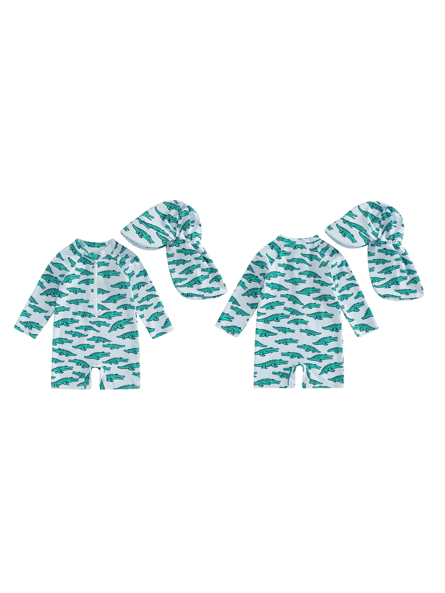 

Baby Girl Rash Guard Swimsuit Set with Flamingo Print and Matching Hat - 2 Piece Zip Up Long Sleeve Swimwear Ensemble