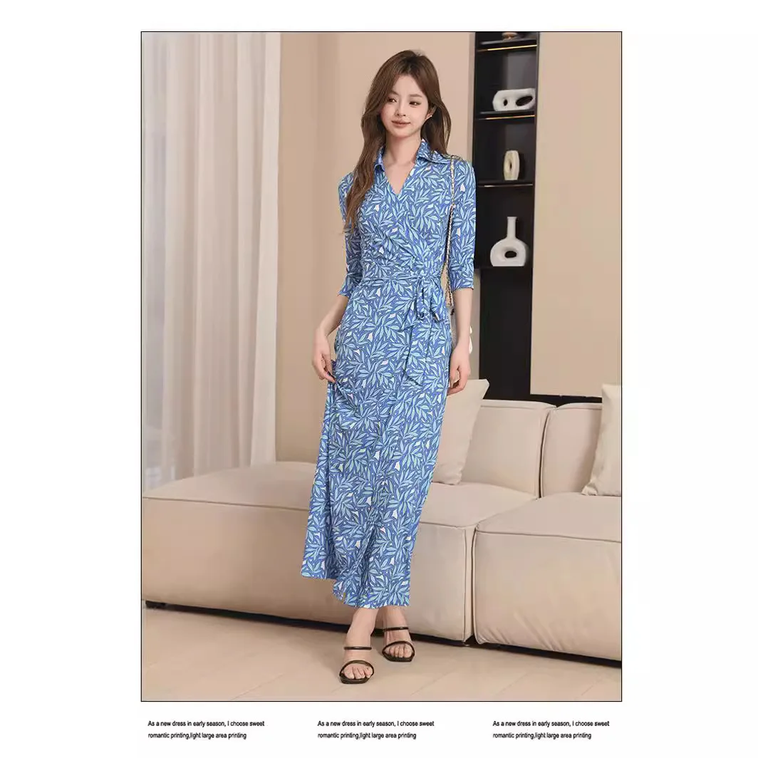 

Новое женское модное платье Ele Floral Wrap Dr с отложным воротником, приталенное, с завышенной талией, длинное, летнее, от китайского производителя