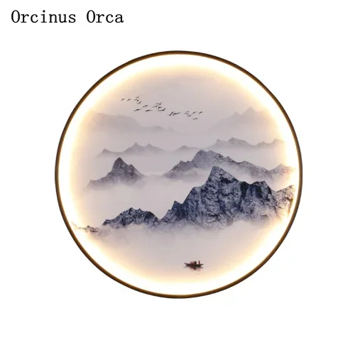 New Chinese style landscape wall lamp background wall bedroom bedside lamp Chinese style art restaurant wall lamp