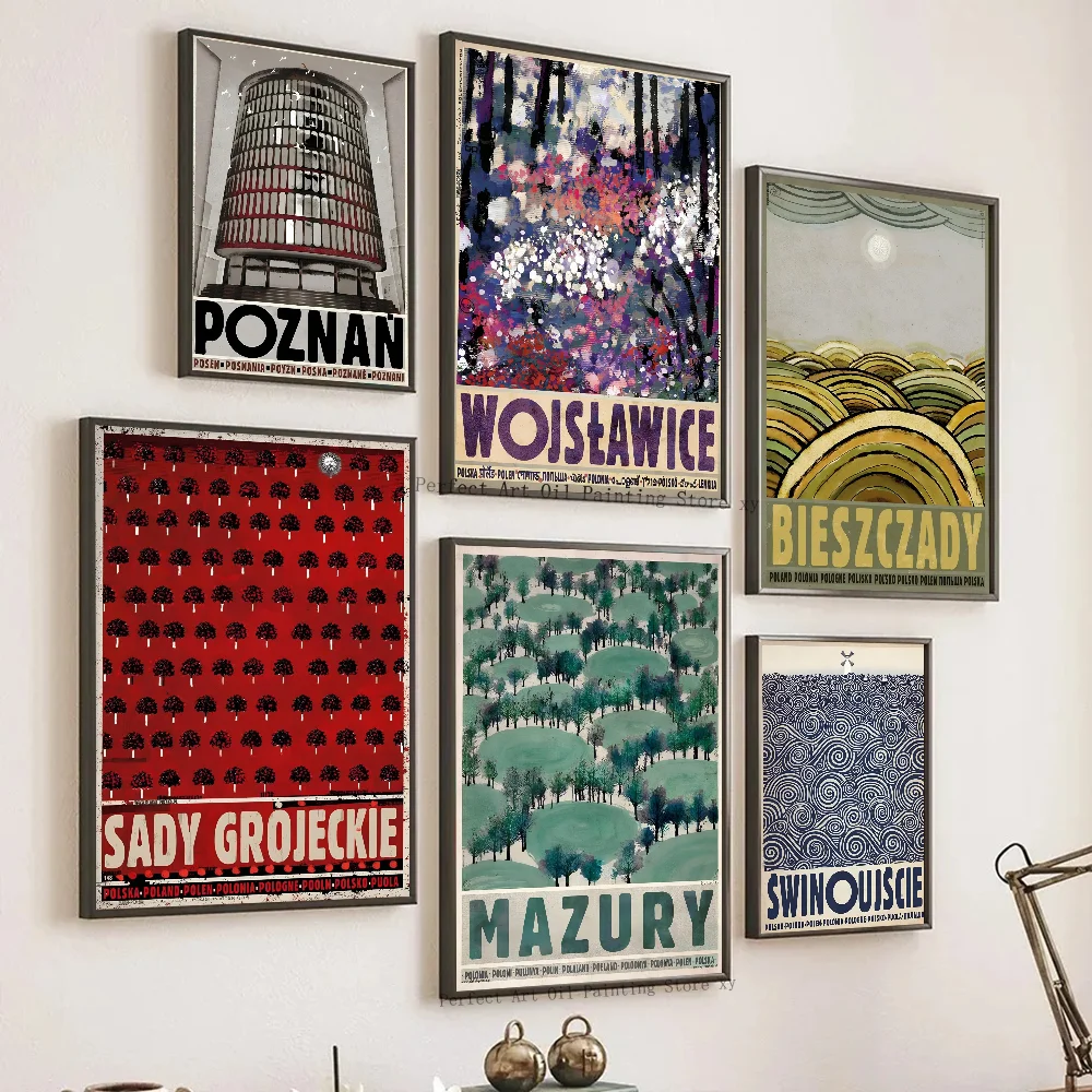 1PC Vintage Polen Stadt Poster Papier Druck Hause Wohnzimmer Schlafzimmer Eingang Bar Restaurant Cafe Kunst