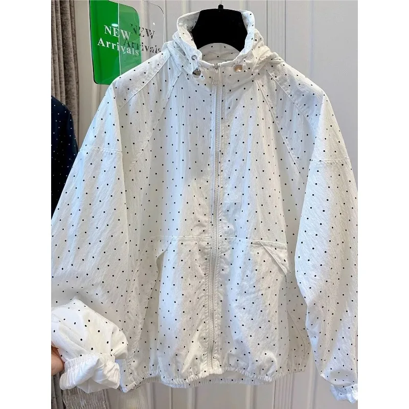 Polka Dot Hooded Jaet Women's Loose Casual ort Outerwear Spring Autumn New Sle Korean Version Windproof Young-looking