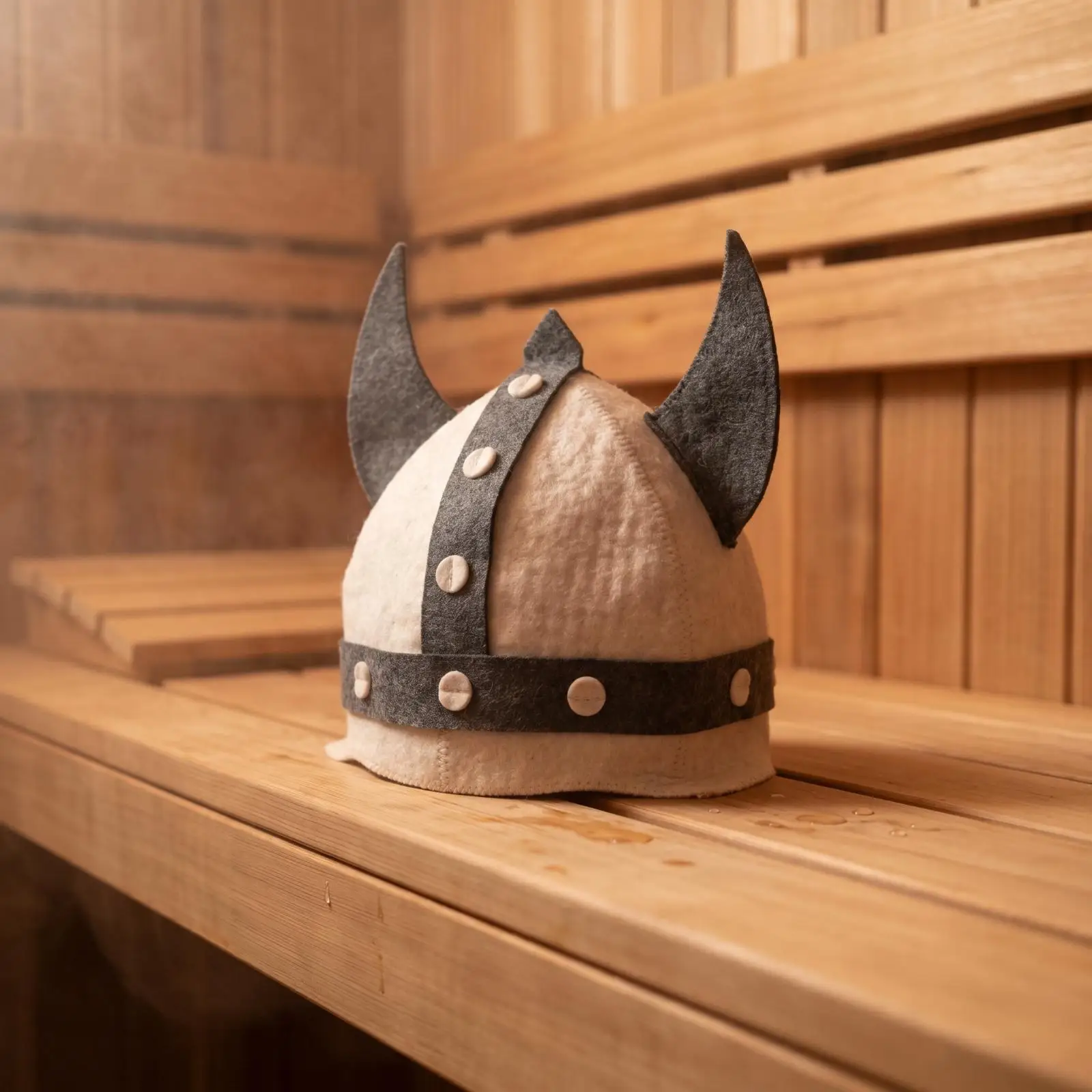 Horned Helmet Sauna Hat Heat Protection Felt Sauna Hat with Pointed Projections Funny for Steam Room, Spa