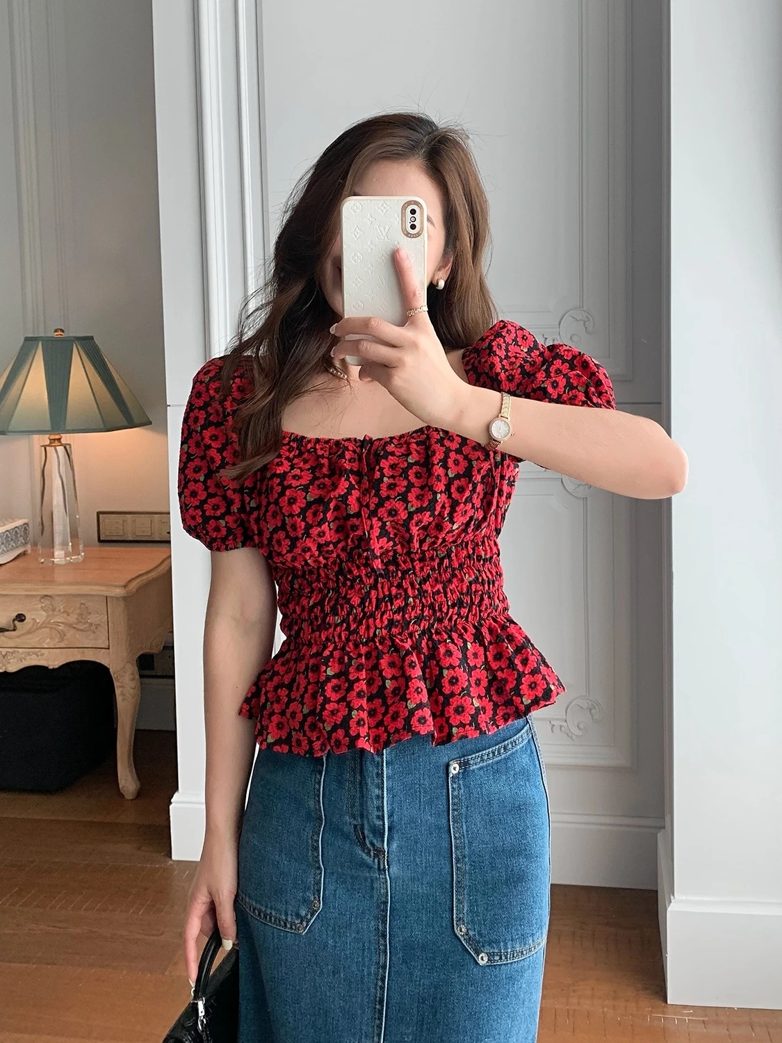 

Special Dorothy Honey MT Women's irt Bubble Sve Square Collar Floral Embellied Waist Cinched ort Length Vintage Sle