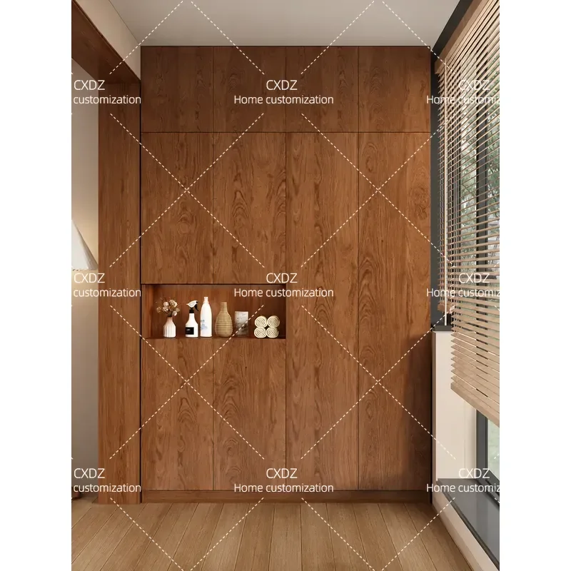 Medieval Style Solid Wood Vertical Storage Cabinet Waterproof Utility Locker for Bay Window Home Organization Furniture