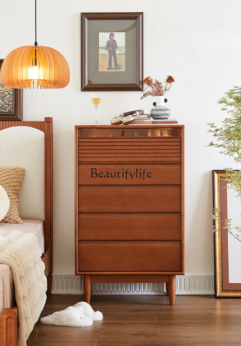 Mid-Ancient Solid Wood Chest of Drawer Retro Living Room Dining Edge Clothes Closet