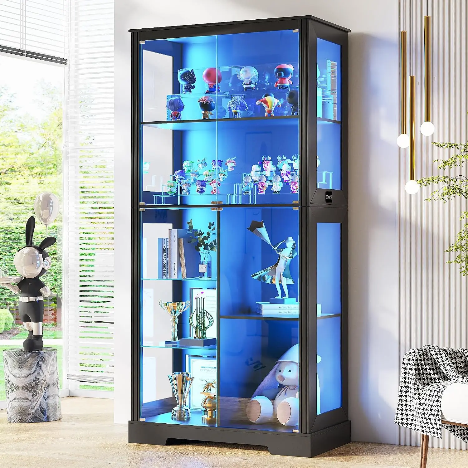 7-Tiers Shleves for Collectibles, Adjustable Brightness, Ample Storage Space, Security Key-Locking, 4mm Tempered Glass Door