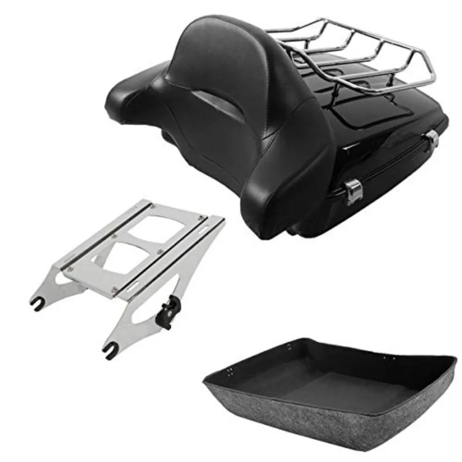 

Motorcycle 10.7" Chopped Trunk w/Top Luggage Rack Passenger Backrest Two Up Mount Rack For 2014-2025 Harley Touring Road King S