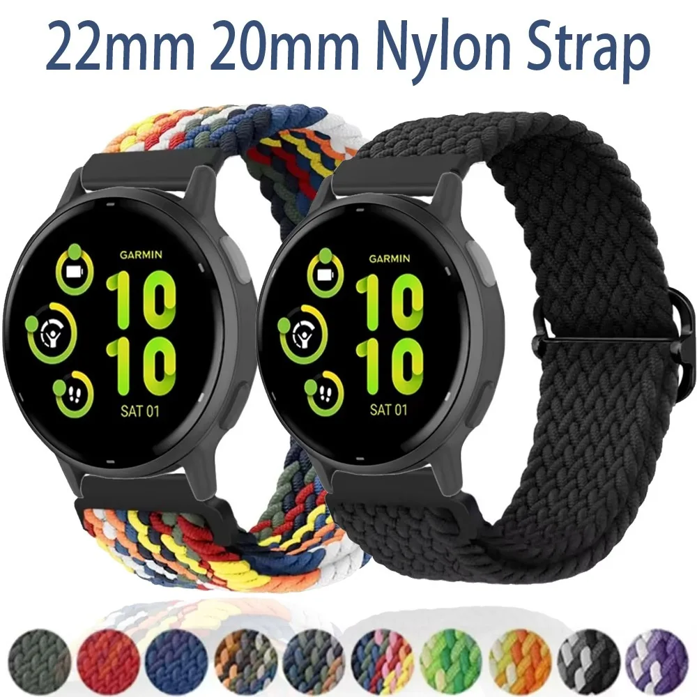 22/20mm Nylon Strap for Garmin Active 5/Vivoactive 5 Sports Breathable Adjustable Band for Garmin Forerunner 965/955/265/165/55