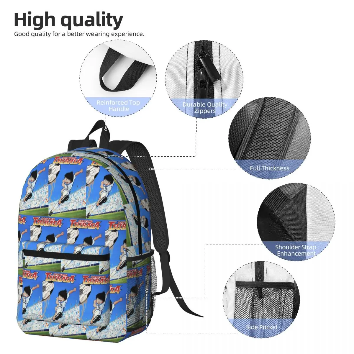 Captains Tsubasas Japan Football Anime Backpack Daypack Large Capacity Boys Girls BookBag School Bag Shoulder Bags for Men Women