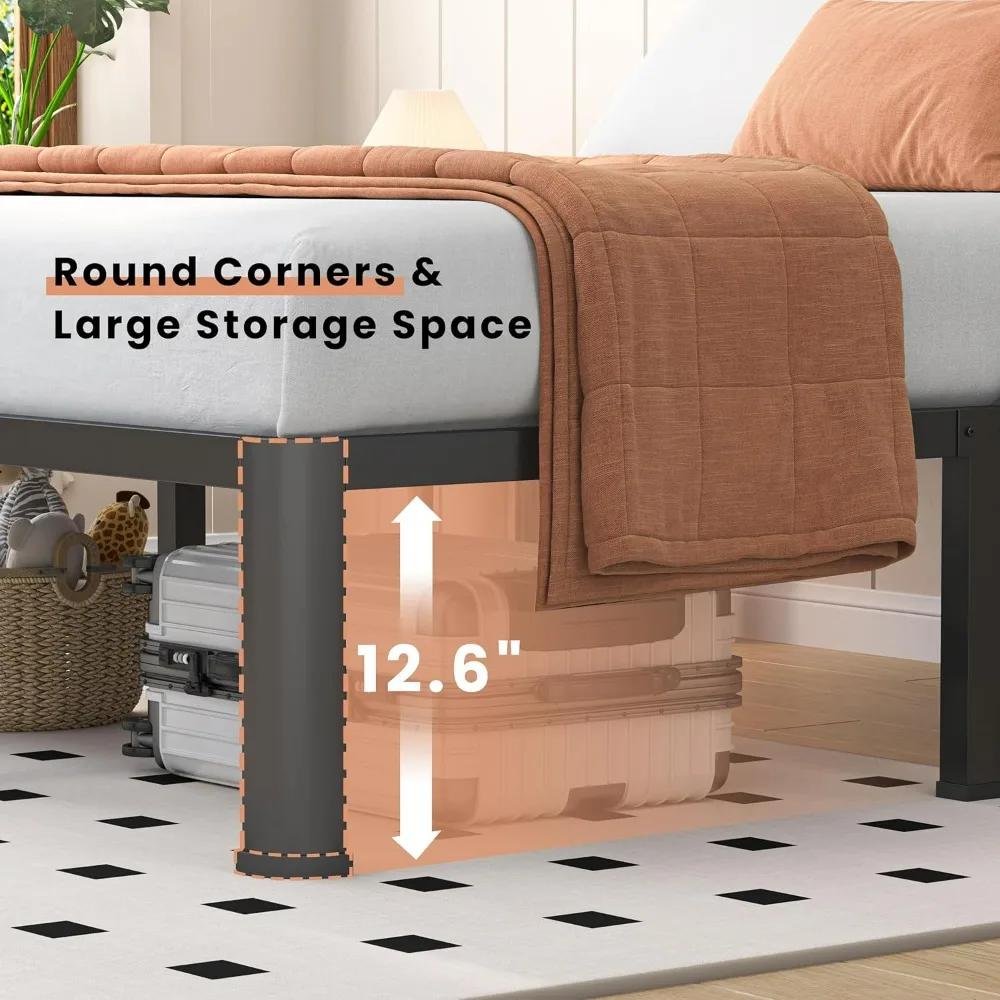 إطار سرير معدني عالي التحمل مقاس 14 بوصة بسعة 3500 رطلاً، وأرجل زاوية مستديرة وميزة مضادة للصدر للتجميع السريع، لا #6