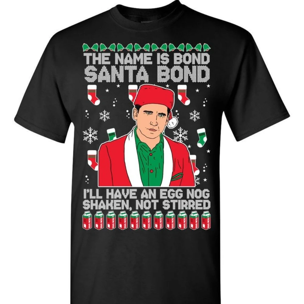 Ugly Christmas Graphic T Shirts Michael Scott Santa High Quality Cotton Tee Shirt Woman Man Vintage Tv Show Short-sleev