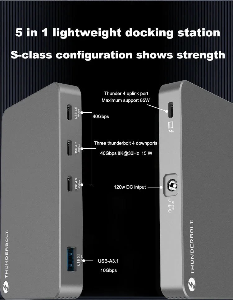 Thunderbolt 4 Usb 4.0 Hub 5 In 1 Docking Station 40Gbps Usb Hub 4.0
