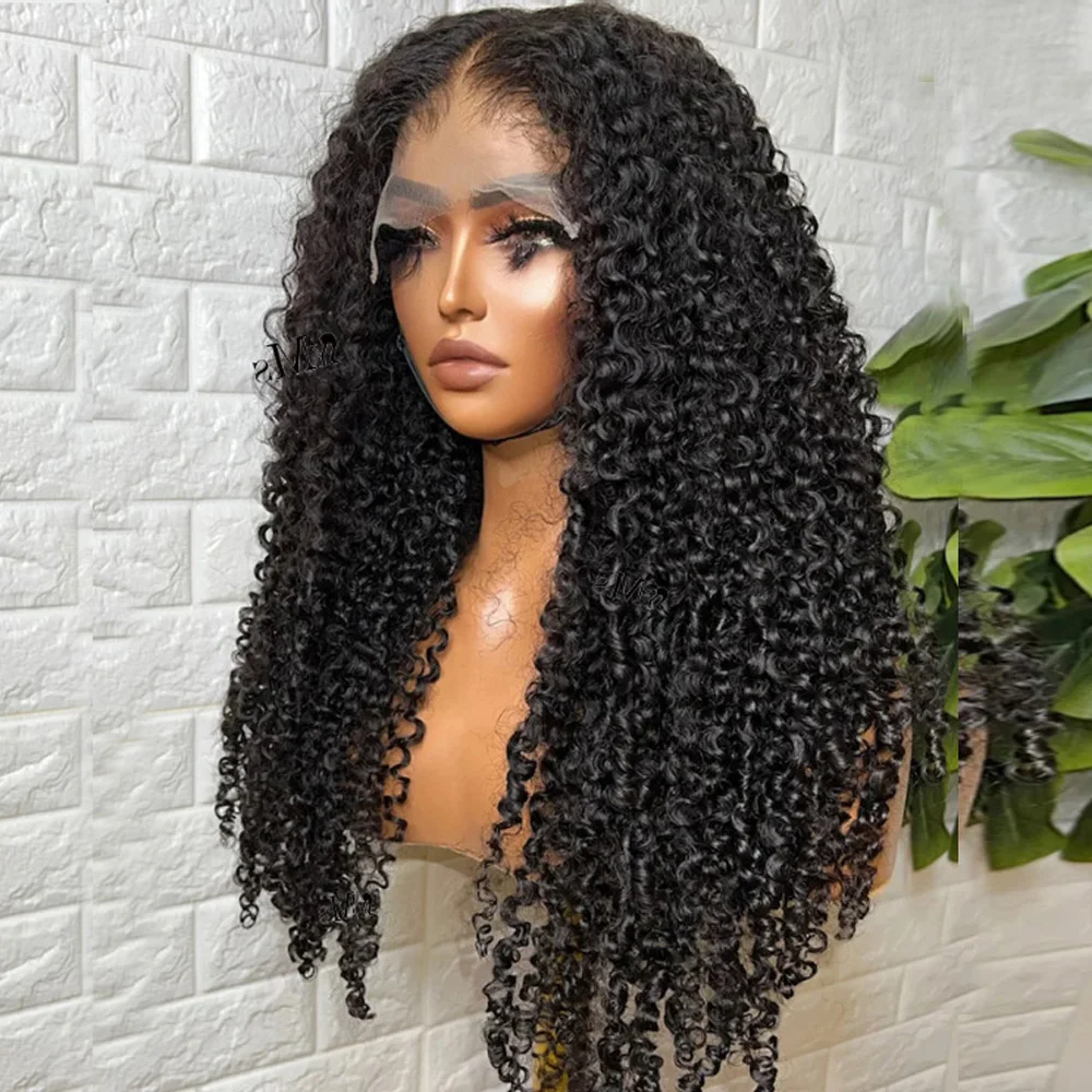 ソフト中間部 20 インチロング変態カーリーレースフロントウィッグジェリーカール女性のための合成事前摘み取りグルーレス日常着用かつら