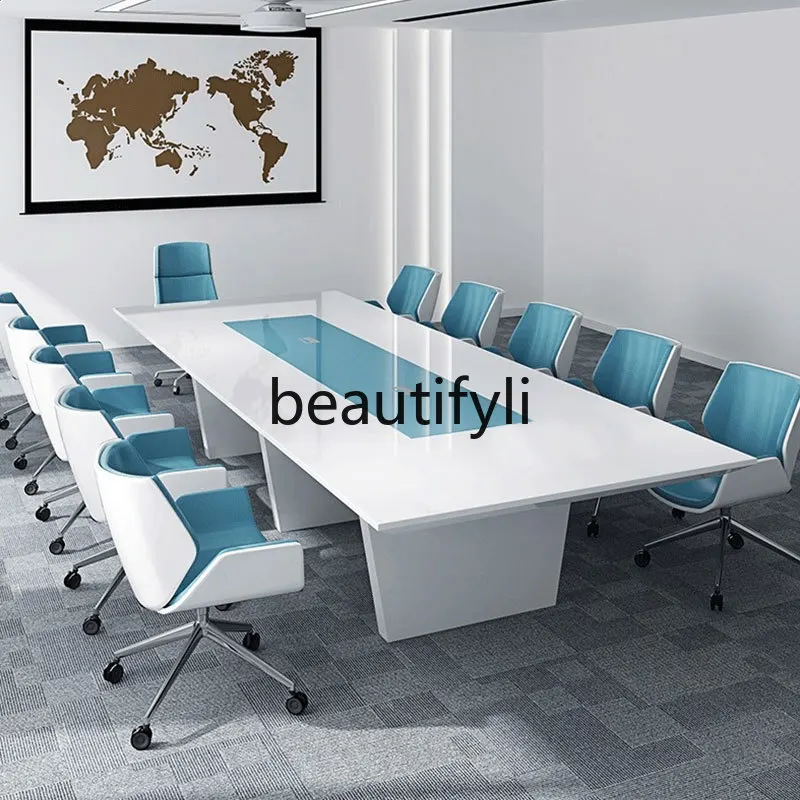 심플하고 모던한 회의실 테이블과 의자 조합, 긴 사무실 책상, 직사각형