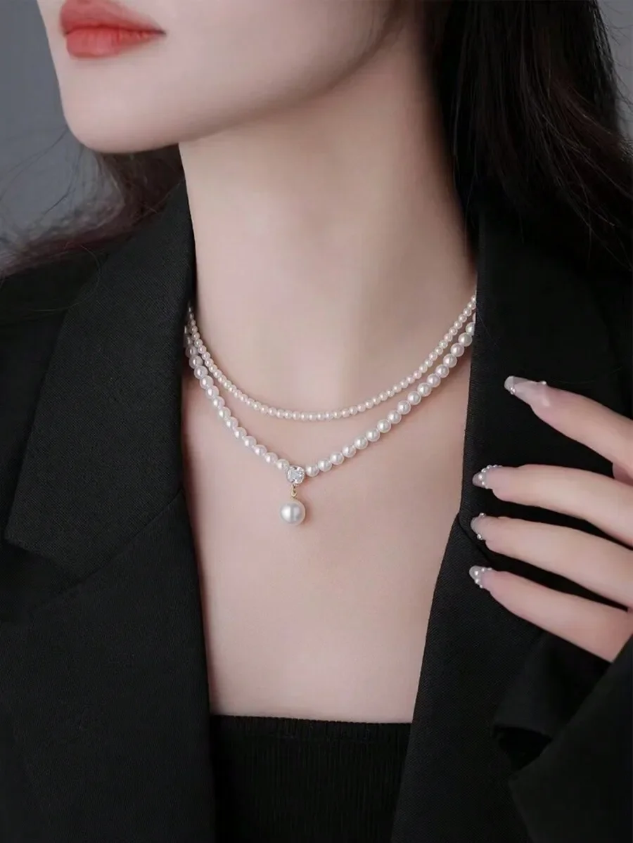 

Double Layer Faux Pearl Necklace For Women Vintage Style Party Jewelry