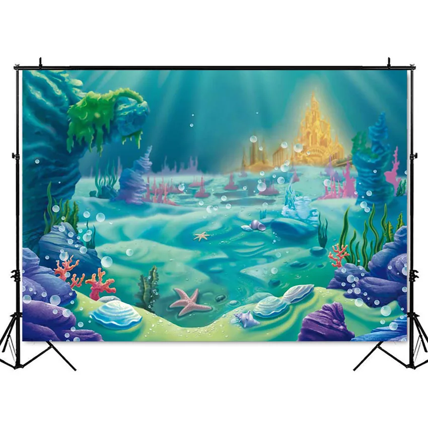 Under the sea backdrop for photography mermaid princess birthday party background castle kids girl theme birthday photo backdrop