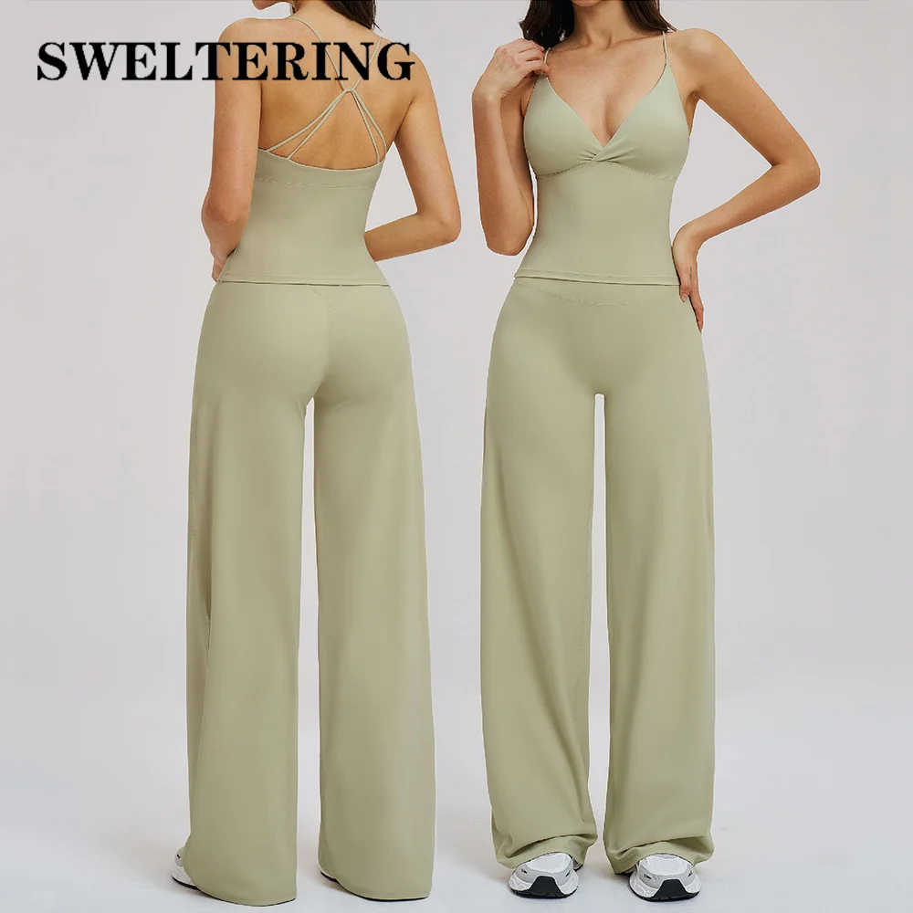 2PCS Women's Yoga Set Deep-V Sports Vest Suit Gym Clothing Fitness Set Female Shockproof Running Tracksuits Yoga Sports Suit