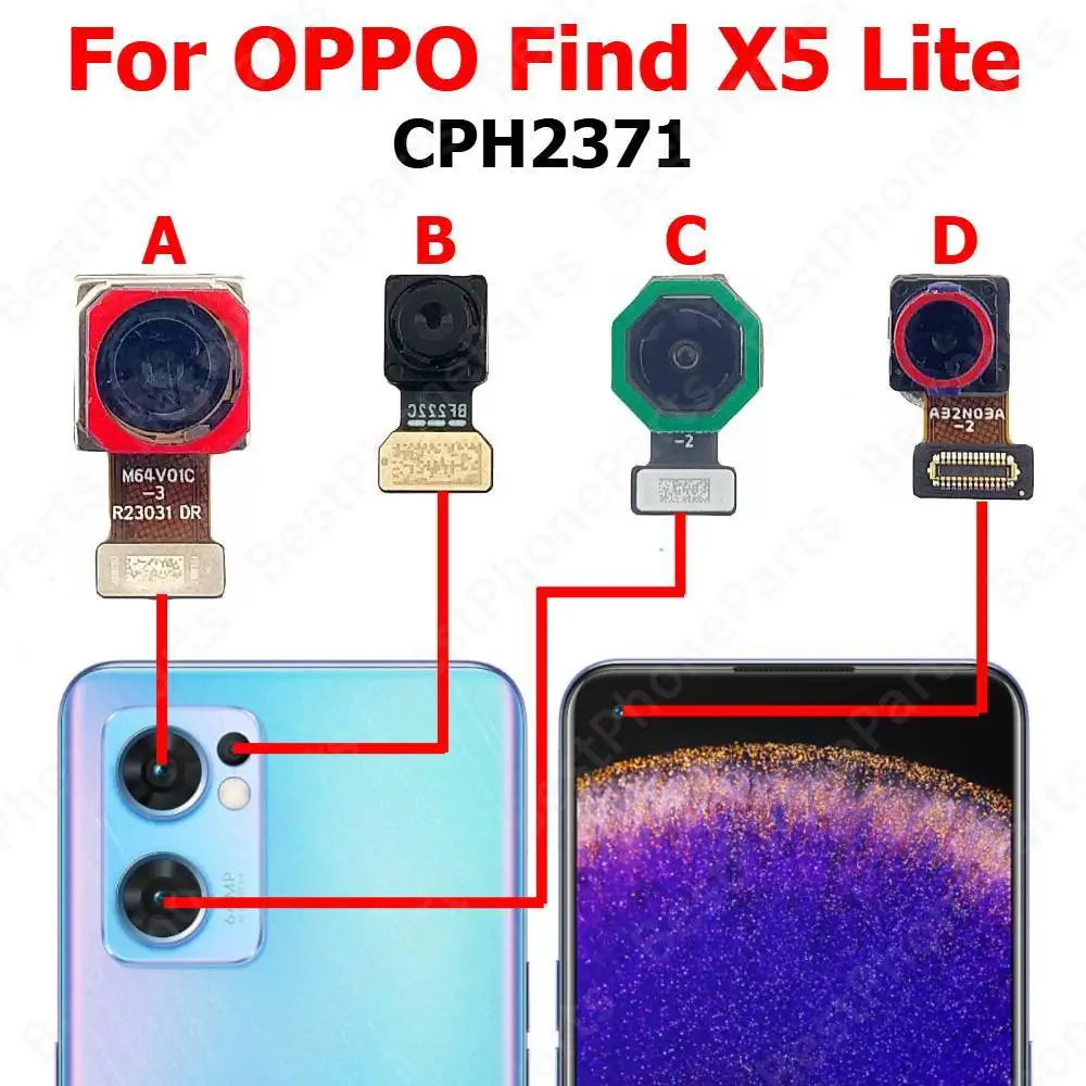 الكاميرا الأمامية الخلفية لـ OPPO Find X5 Lite CPH2371 الخلفية التي تواجه أماميًا وحدة الكاميرا الخلفية لصور السيلفي قطع غيار الهاتف المحمول #1