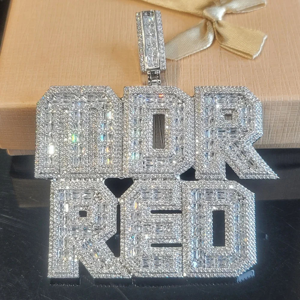 Customized Iced Out Square Name Pendant Personalized Any Letter Number Necklace Cuban Chain Icy Two Rows Hip Hop Jewelry Gifts