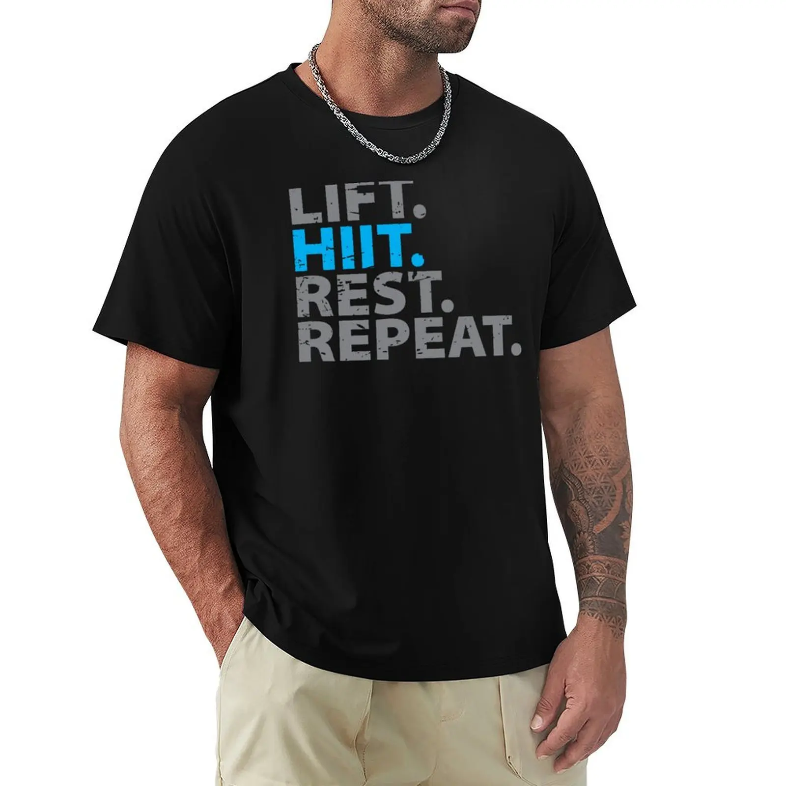 Lift HIIT Rest Repeat T-Shirt Trendy Pattern T-Shirt for Men