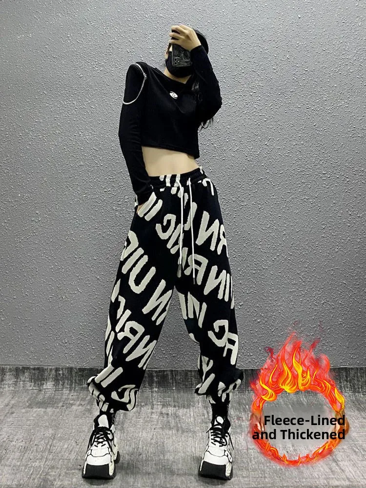 

Женские утепленные спортивные брюки с высокой талией на флисовой подкладке, прямые, свободного кроя, для похудения, модные, зимние, новинка