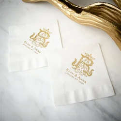 50PCS Personalized Birthday Napkins, Custom Cocktail Napkins, Printed 3 Ply Beverage Napkins, Gold Foil Napkins, Birthday Party