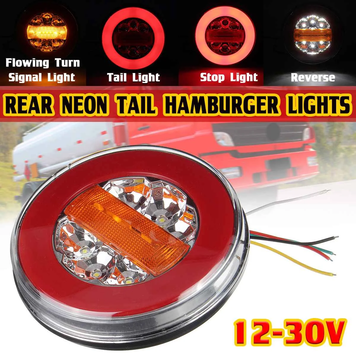 LED 4 Modes Trailer Truck Tail Light 12-24V Brake Stop Reverse Light DRL Flowing Turn Signal Lamp for Car Boat Bus Van Caravan