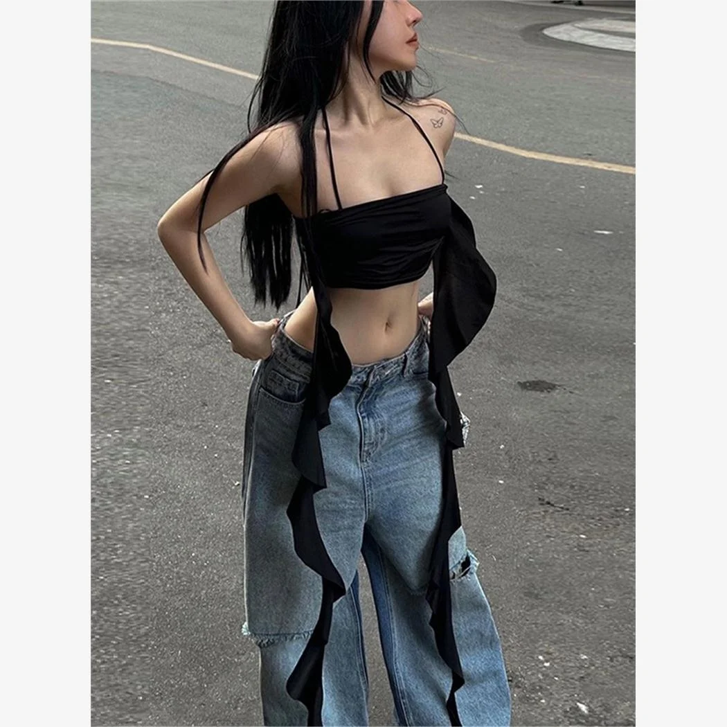 

Sexy Spicy Girl Street Sle Crop Top Women's Svel Vest Ne Hanging Design 3D Flower Hot Summer Outerwear Tank Top