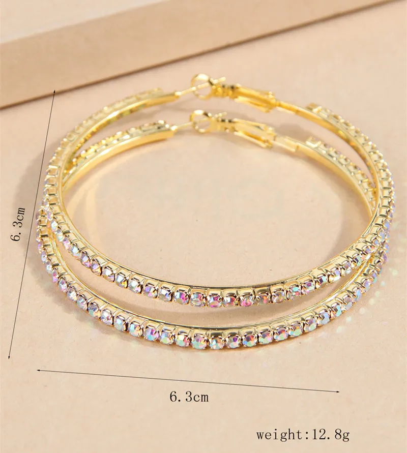 Kymyad 6cm Fashion Crystal Hoop Earrings For Women Round Shining Full Crystal Luxury Earrings Fashion Jewelry Big Earring