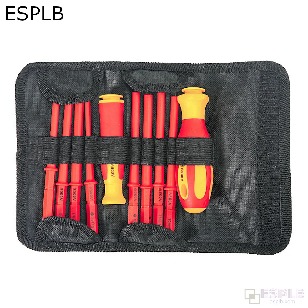 ESPLB 10 في 1 مجموعة مفكات معزولة 500 فولت مع شفرات قابلة للتبديل وحقيبة مغناطيسية قوية وحقيبة تخزين