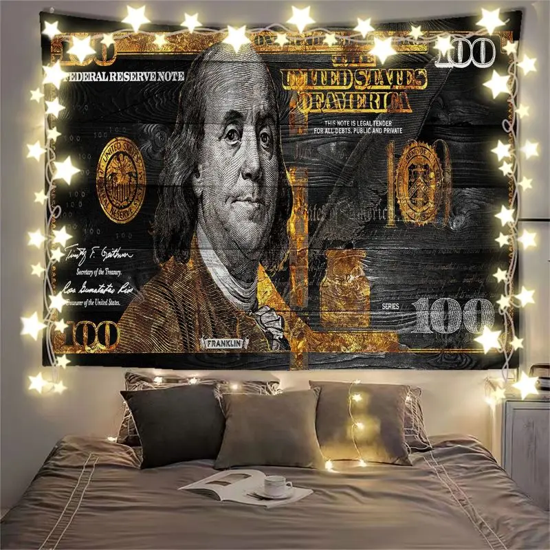 VIKAMA Flying Dollar Bills Sky Blue Tapestry Home Art Piece Wall Decor Bedroom Dorm Money Cash Rich Soft Durable Cozy Aesthetic - view 4