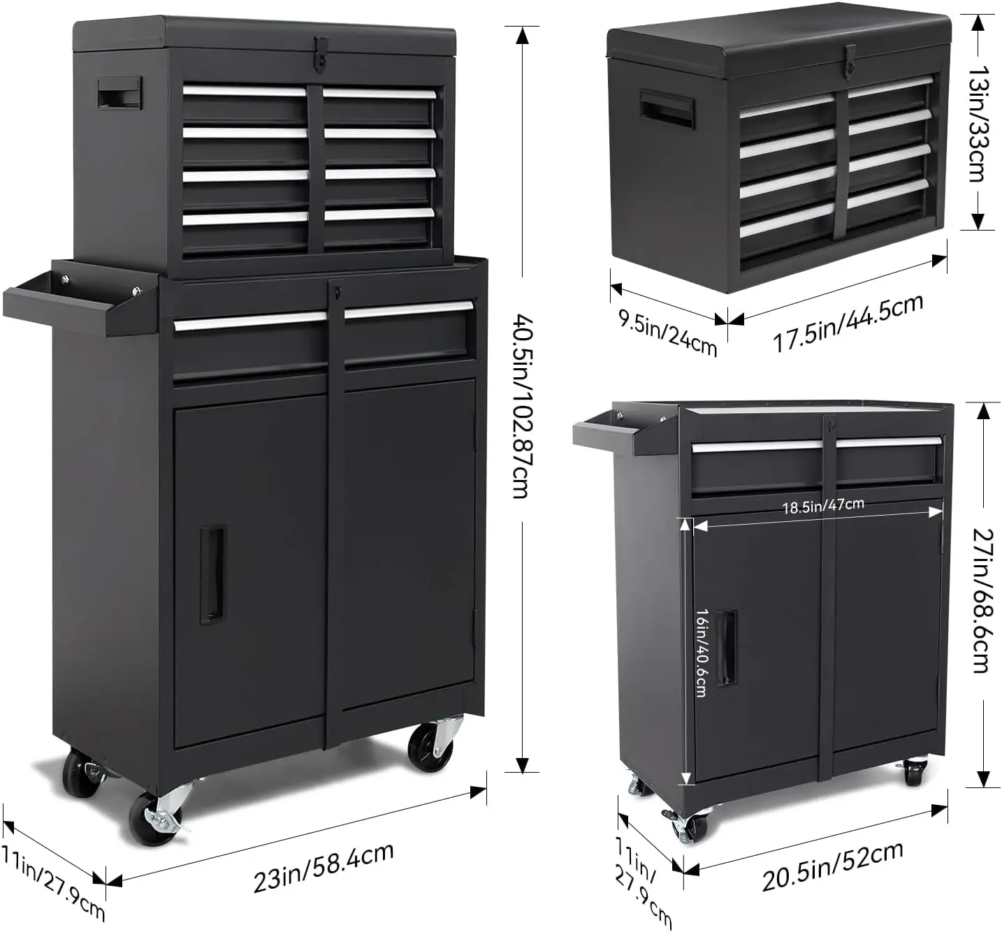 HPDMC 5-Drawer Rolling Tool Chest Adjustable Shelf Lockable Drawers Detachable 2 in 1 Mechanic Tool Box Storage Cabinet