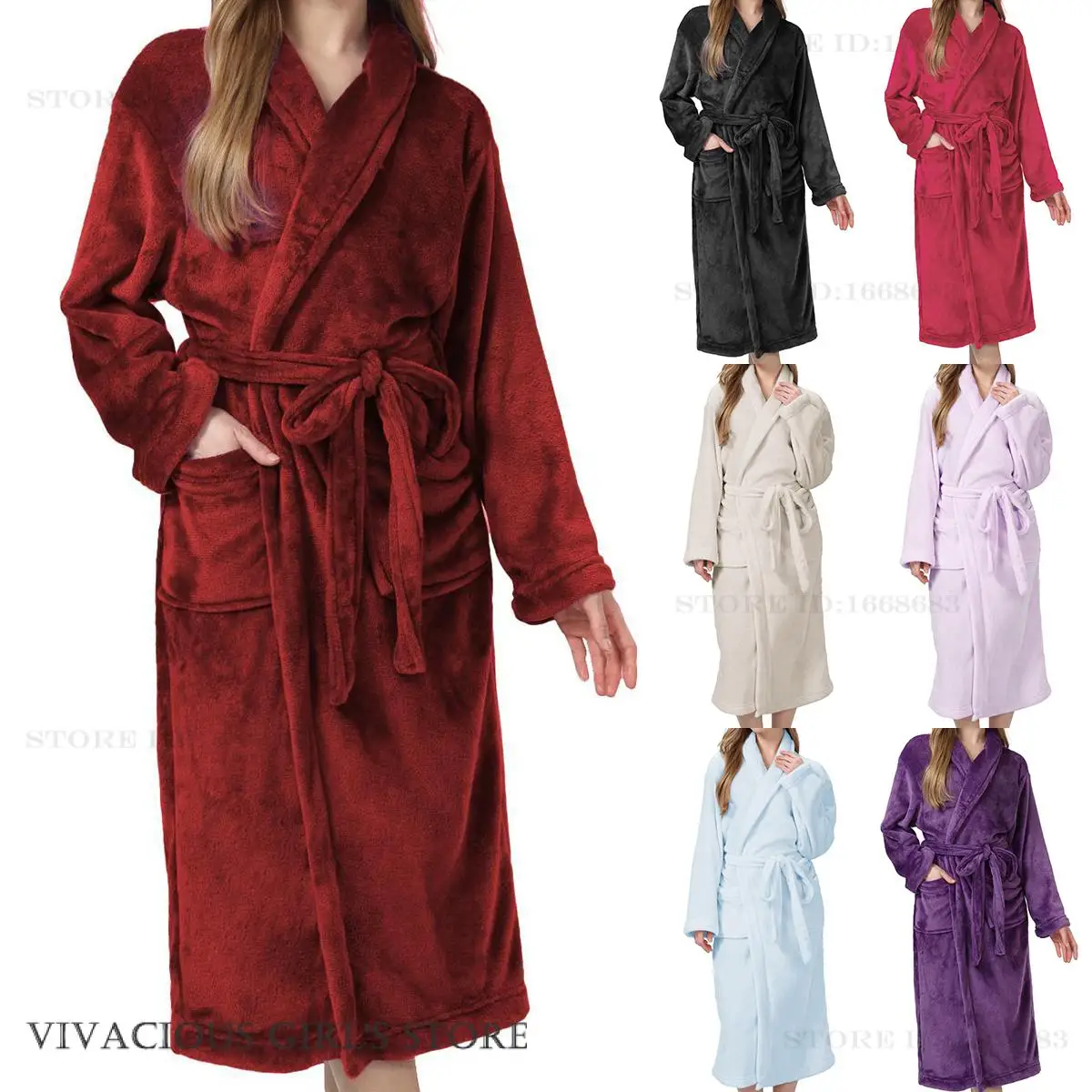 

Winter Thicken Women Long Robe Sleepwear Flannel Bathrobe Kimono Gown Warm Coral Fleece Sleepwear Home Dress Loose Lounge Wear