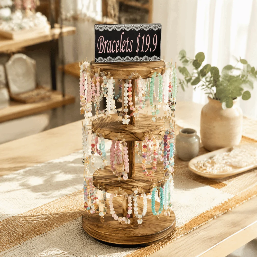 43*17.5cm Jewelry Display Stand 360° Rotatable Base Multi-layer Desktop Storage Rack Sturdy & Durable Metal Hooks