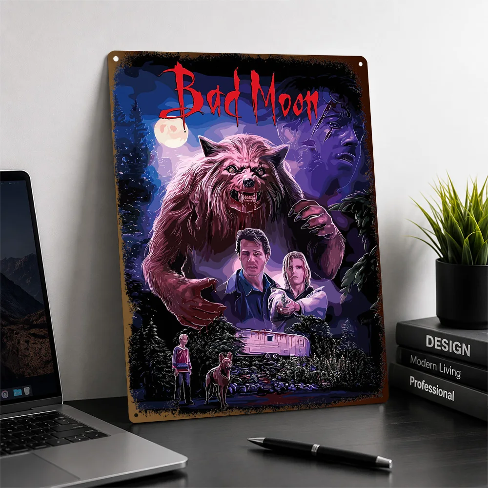 Bad Moon Werewolf Printed Poster Personalized Aluminum Metal Sign Bold Macabre Screen Scene Wall Art Made For Genre Collectors