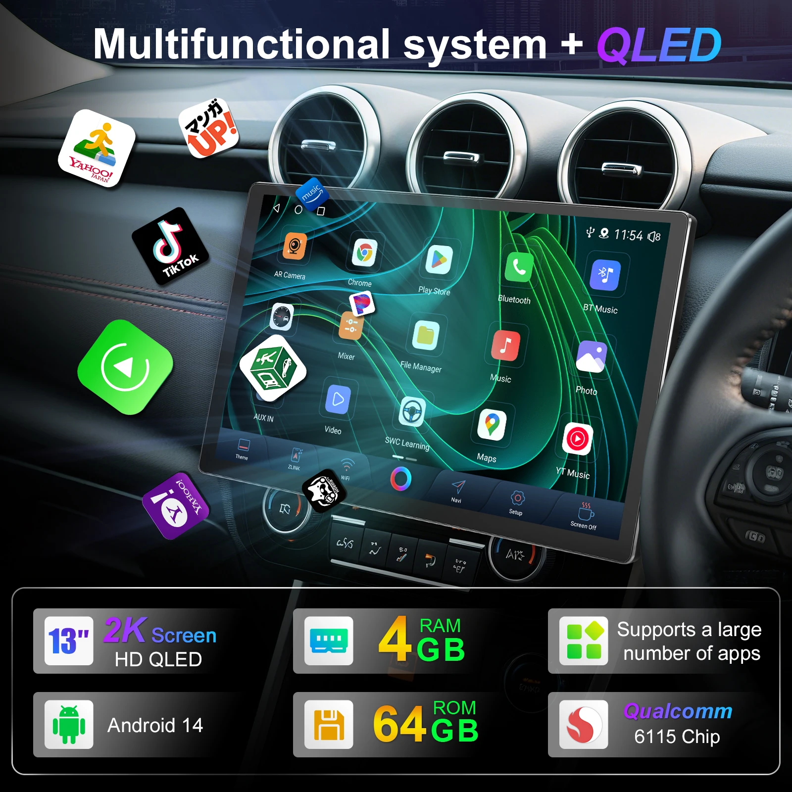 2026 13 Inch Car Auto Radio Touch Screen GPS Stereo Navigation System Audio Android Auto Video Car DVD Player