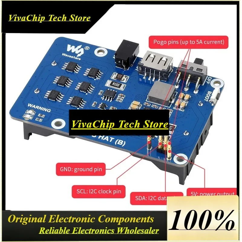 VoFS Raspberry Pi UPS HAT (B) 5V Источник бесперебойного питания 5А с высоким током и разъемом Pogo Pins для Pi 4B 3B+ 3B