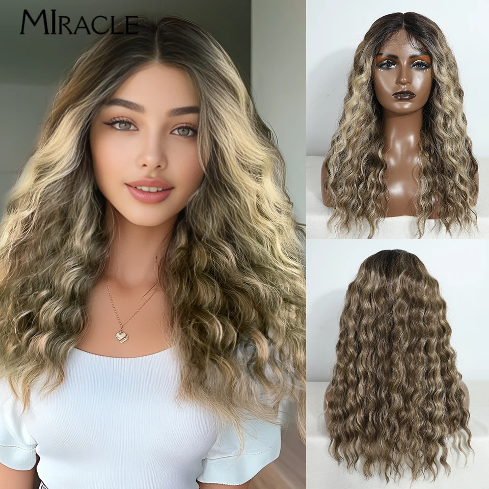 

MIRACLE 20-дюймовый мягкий синтетический парик Yaki с золотистым кружевным фронтом для женщин, кудрявый, для косплея