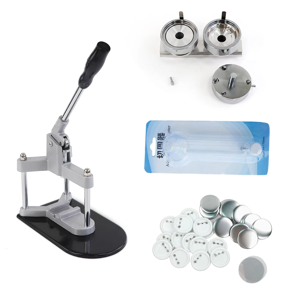 Modern 58mm Badge Making Machine Combo Set with 100 Sets of Pin Materials Stamping and Die Cutting Printing Technique