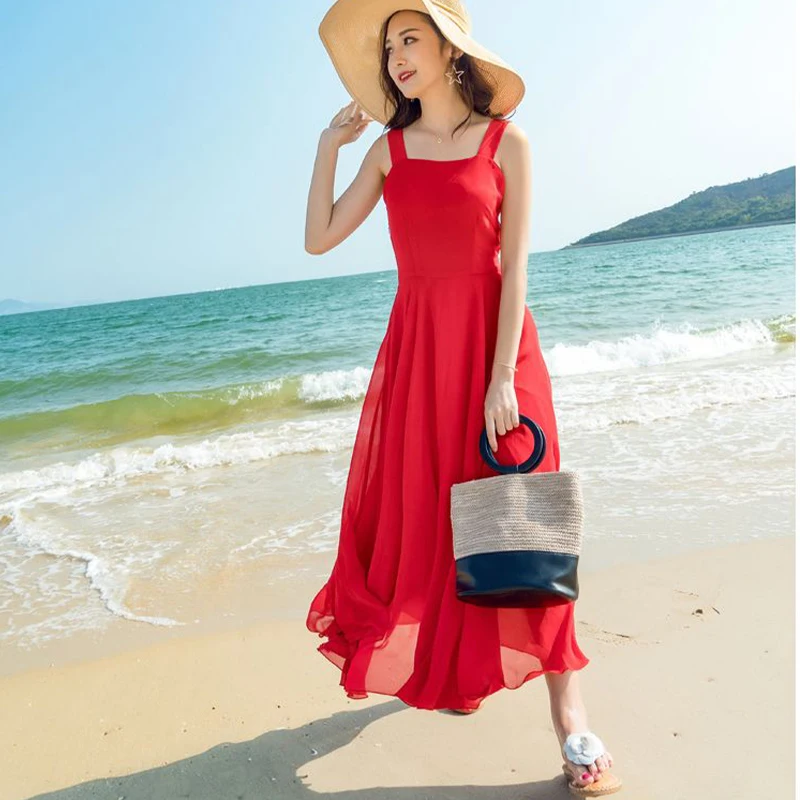 

Red Chiffon Strapless Long Dress, Summer Beach Maxi Dress, 2026 New Arrival, Vacation Bodycon Backless Dress