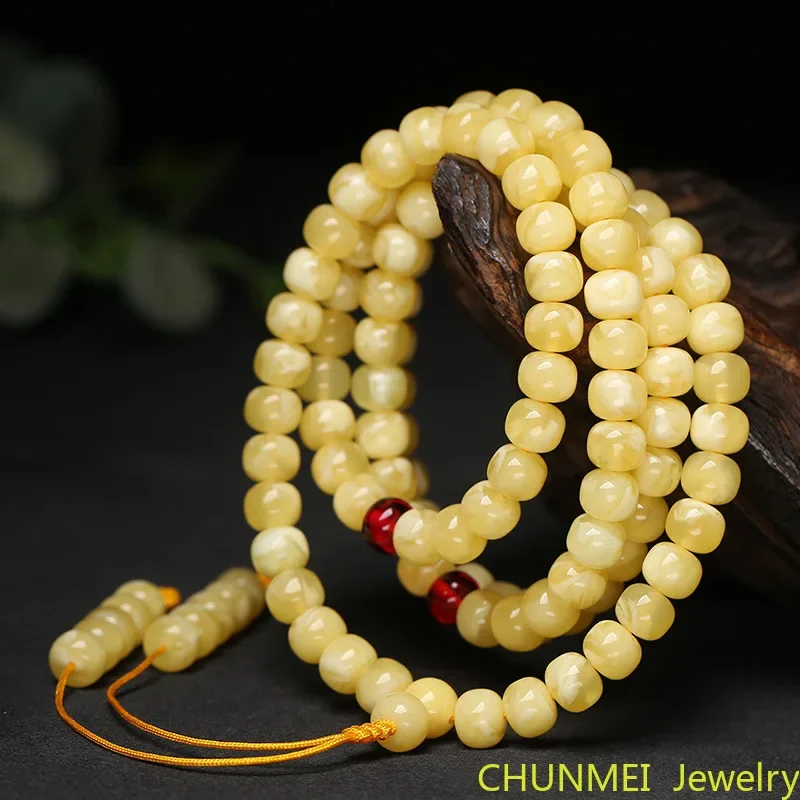 Russian Apple Bead White Nectar 108 Bracelet Abacus Beads Old Style Handstring Men's and Women's Multi-ring Rosary Necklace