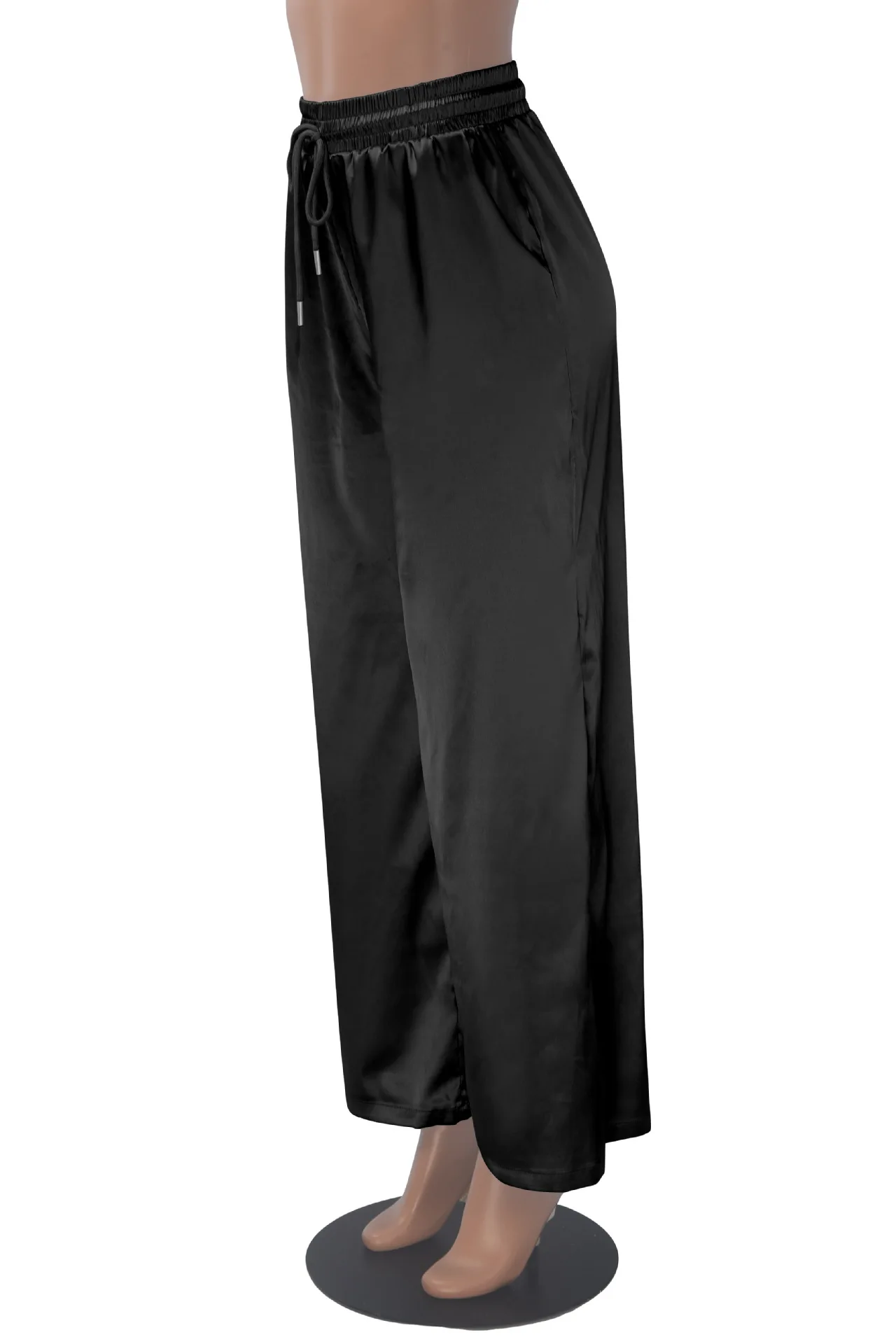 BKLD 2025 Spring Summer New High Elastic Silk Women Clothing Solid Color High Waist Loose Pocket Casual Wide Leg Pants