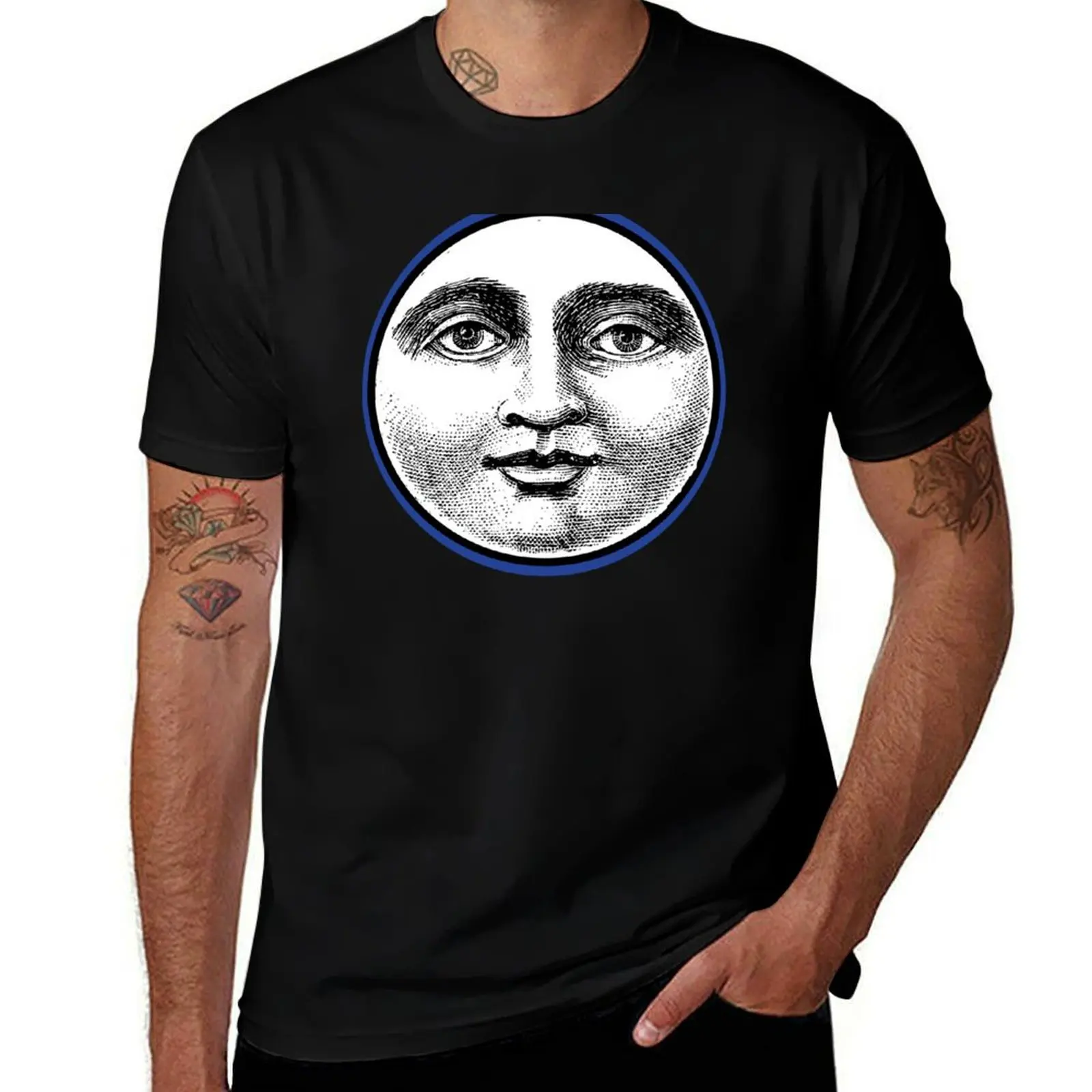 

MOON FACE: BLUE T-Shirt blanks new edition summer top vintage t shirt men