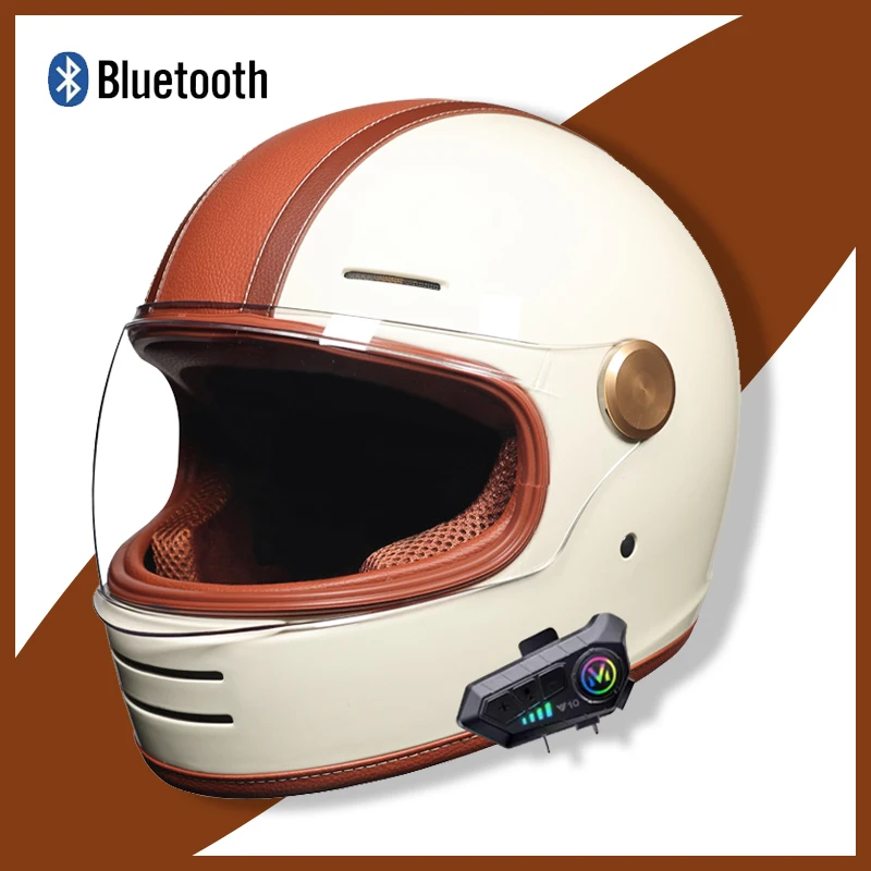 

Retro Bluetooth Full-Face Motorcycle Helmet - Off-Road Ready, Durable, DOT Certified for Safety