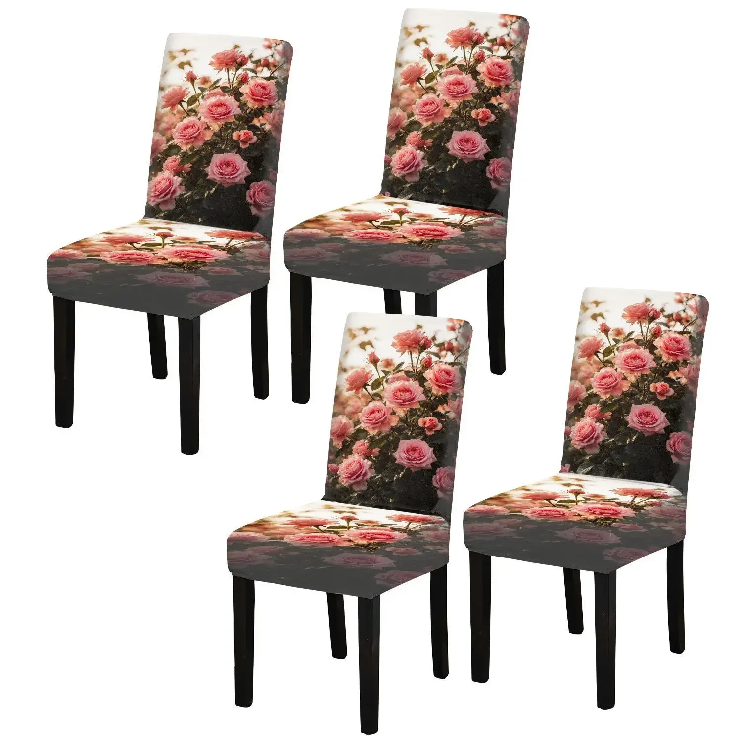 Elastic dining chair cover, removable household items, gorgeous rose bush print pattern