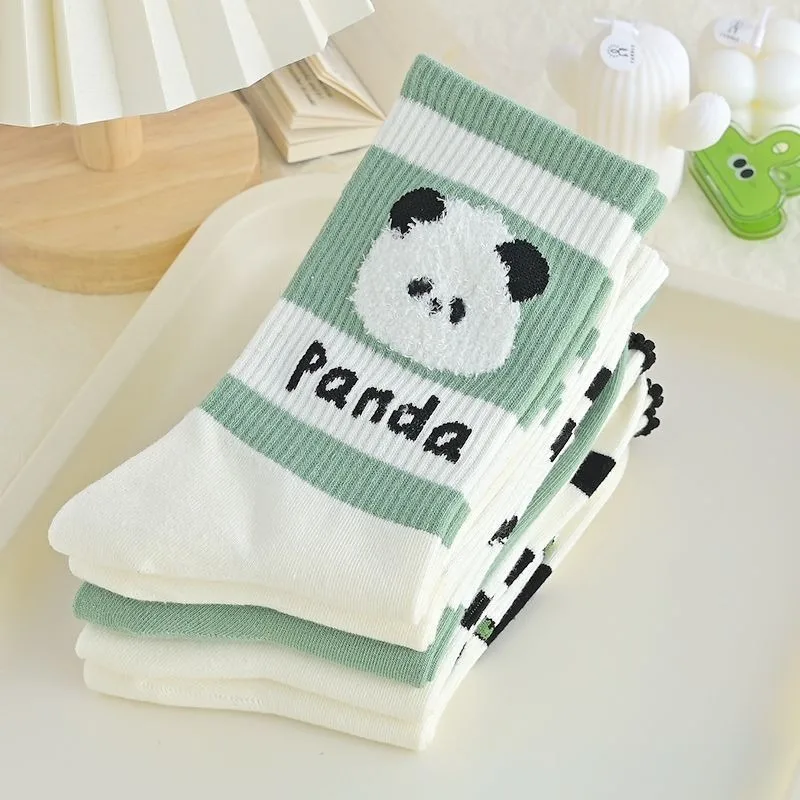 8 Pairs Panda Socks for Women Mid-Calf Length for Spring Autumn and Winter Cute Student Sports Style Socks Female Thermal Socks