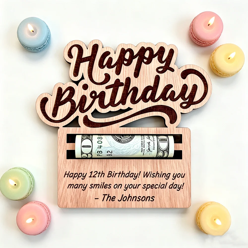 

Custom Birthday 4 Inch Wooden Card Holder Personalized Text Birthday Gift Decor For Kids Teens Adults Topper Surprise Present