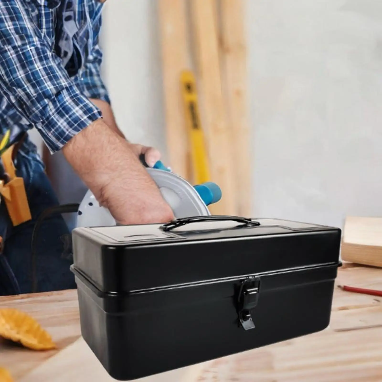 

Tool Case Iron Storage Case, Portable, Multifunction ,Thickened Hardware Metal Tool Case Organizer for Garage Workshop