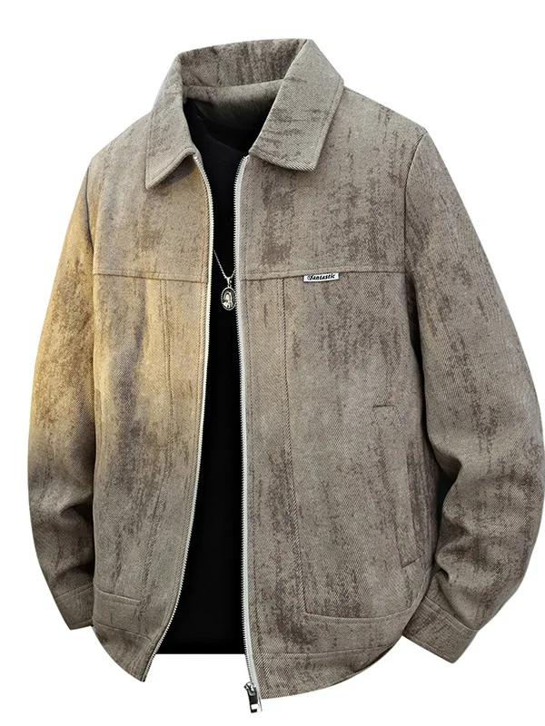 

Slim Fit Collared Jaet for Men Youth Trendy Brand Autumn Winter Busin Outerwear Patchwork Color Blo Faionable Top