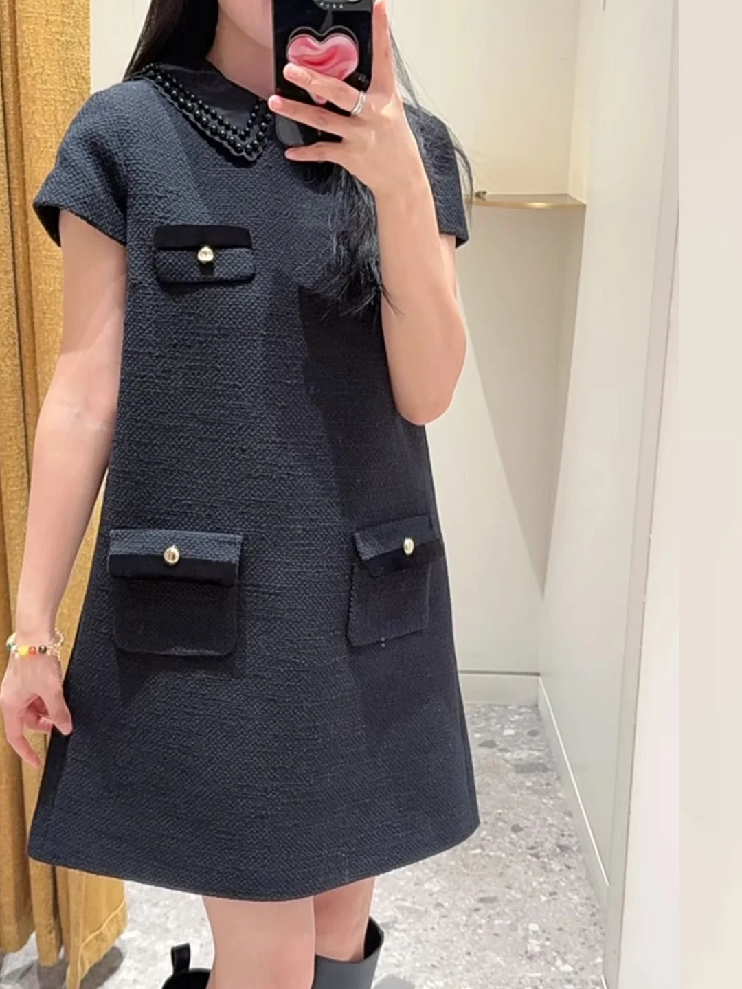 

Detachable Beaded Square Collar ort Sve Thi Tweed Straight Dr Faionable Autumn Winter New Arrival Women...